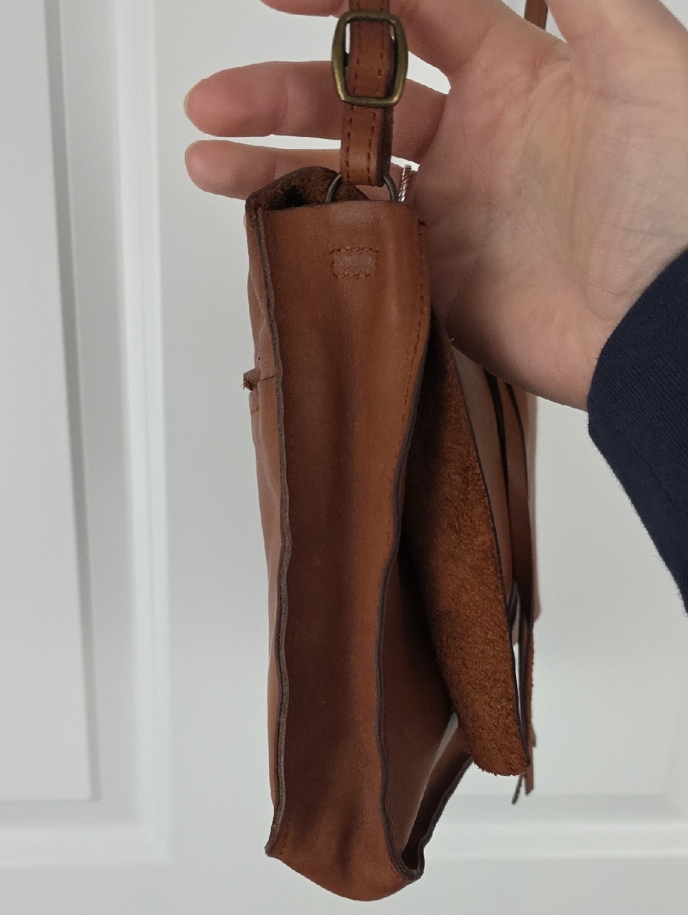 Brown Full-grain Leather Western Boho Minimalist Crossbody Bag W/ Natural Patina - Picture 6 of 10